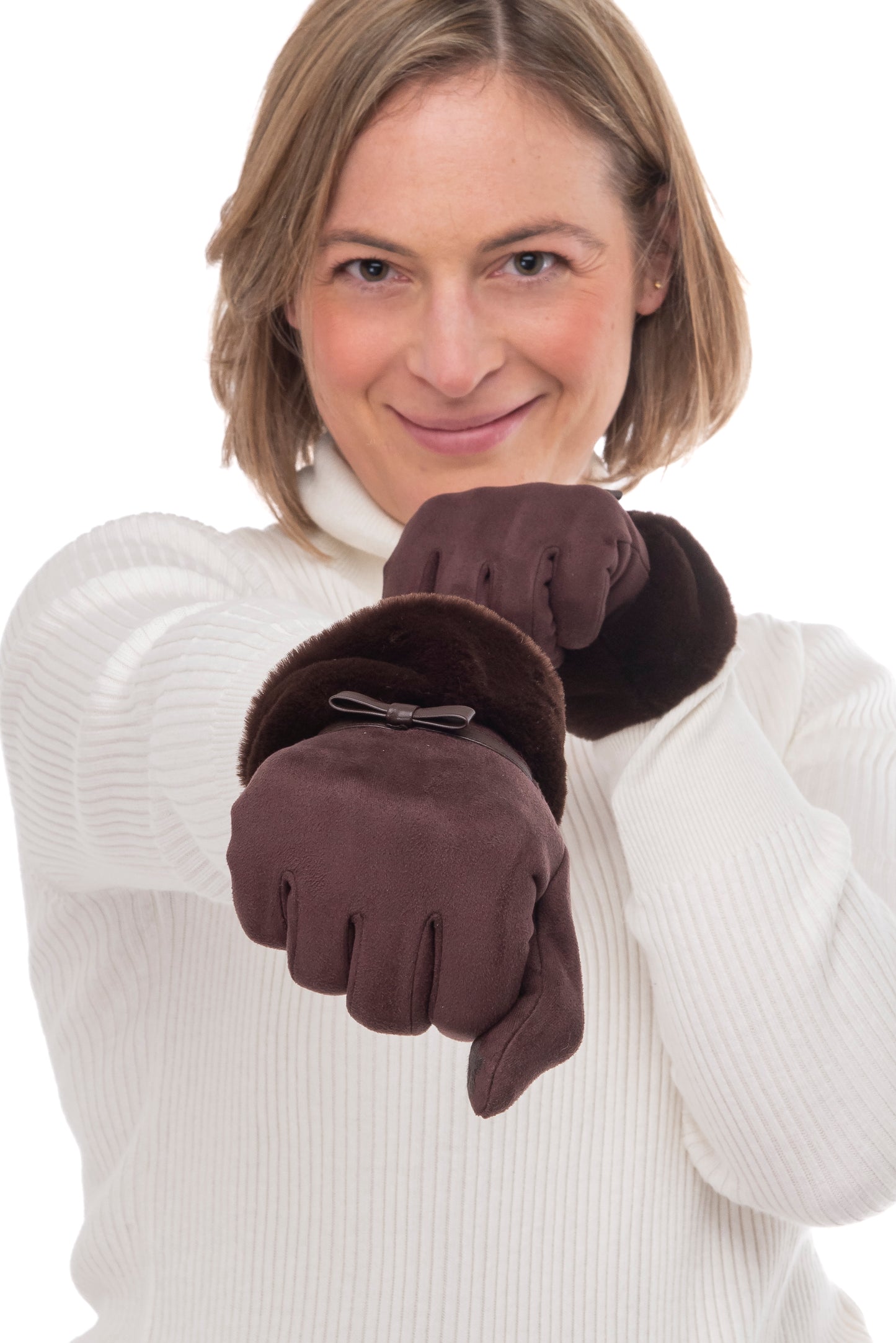 Alice FB70 Suedette Glove Dark Brown with Faux Fur Cuff and Screen Touch