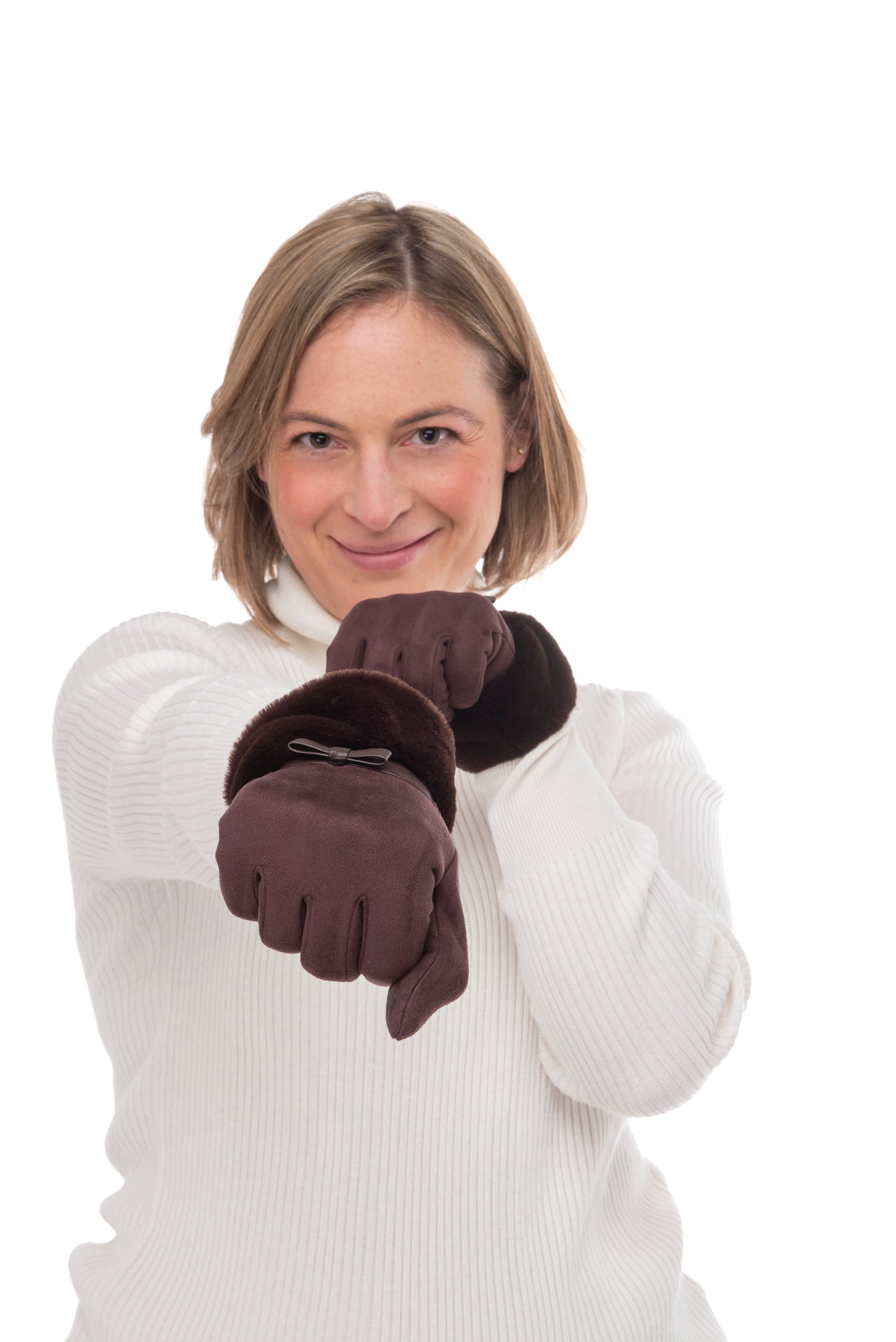 Alice FB70 Suedette Glove Dark Brown with Faux Fur Cuff and Screen Touch