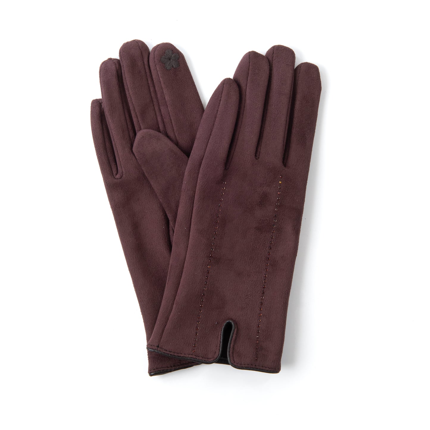 Giota FB72 Suedette & Diamante Glove Dark Brown With Screen Touch