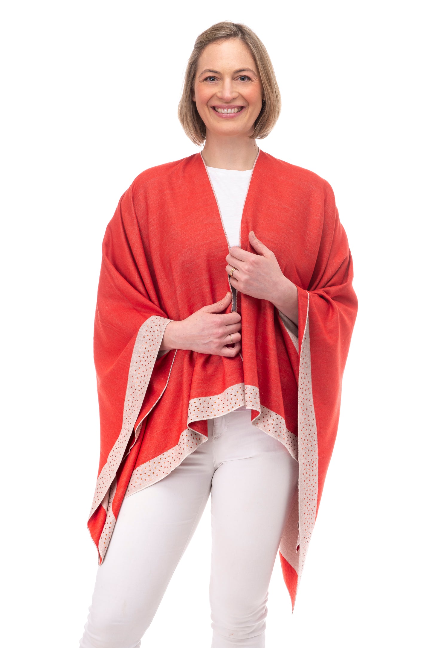 Mia FB99 Wrap With Crystal Border Coral/Beige with Coral Crystals