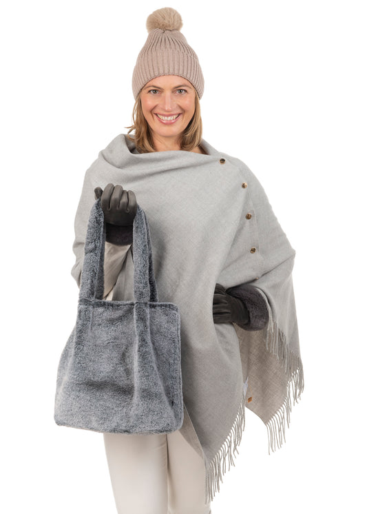 Francesca FB193 Faux Fur Tote Bag Grey Fleck