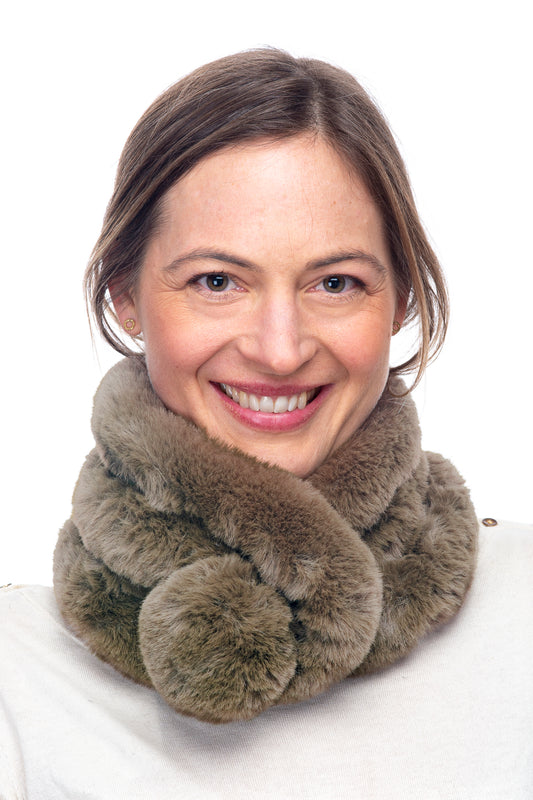 Placida FB105 Faux Fur Scarf with Large Pom Pom Mocha