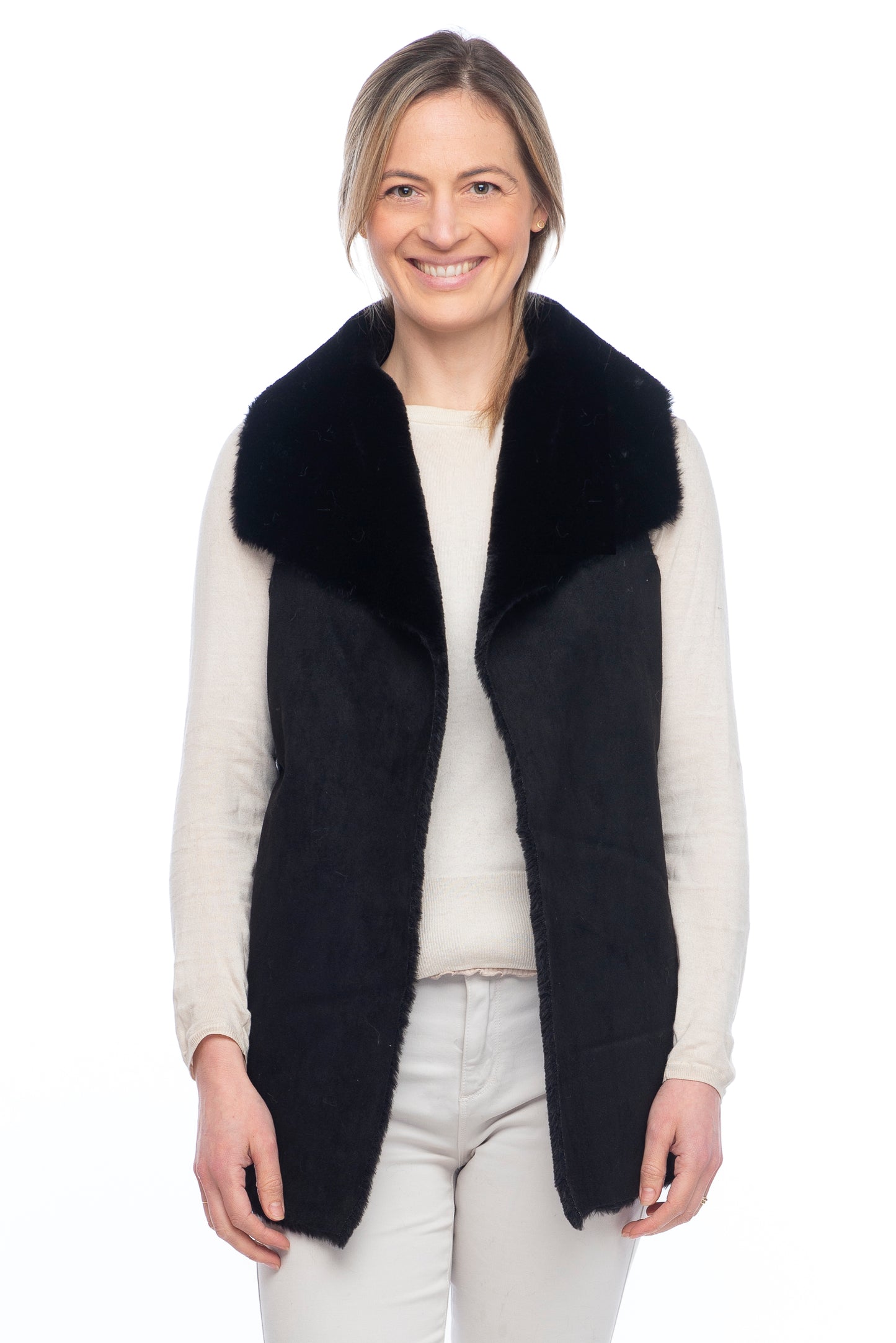 Carabelle FB102 Suedette & Faux Fur Gilet Black