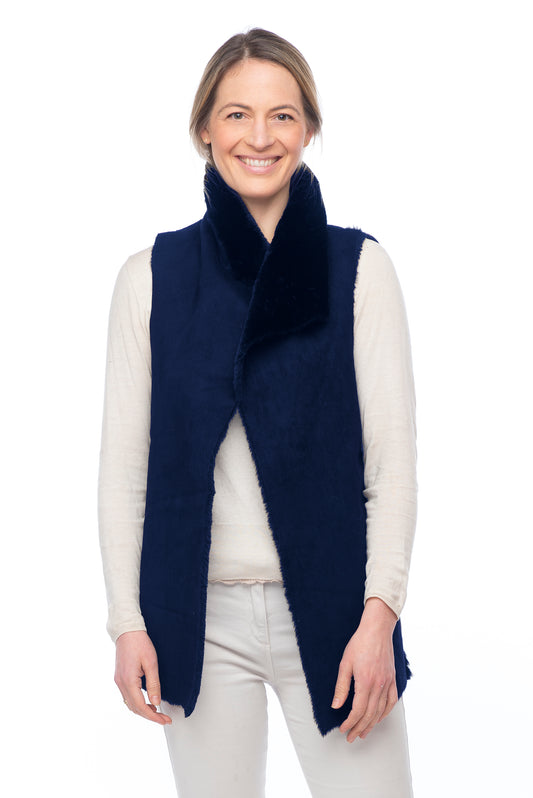 Carabelle FB102 Suedette & Faux Fur Gilet Navy