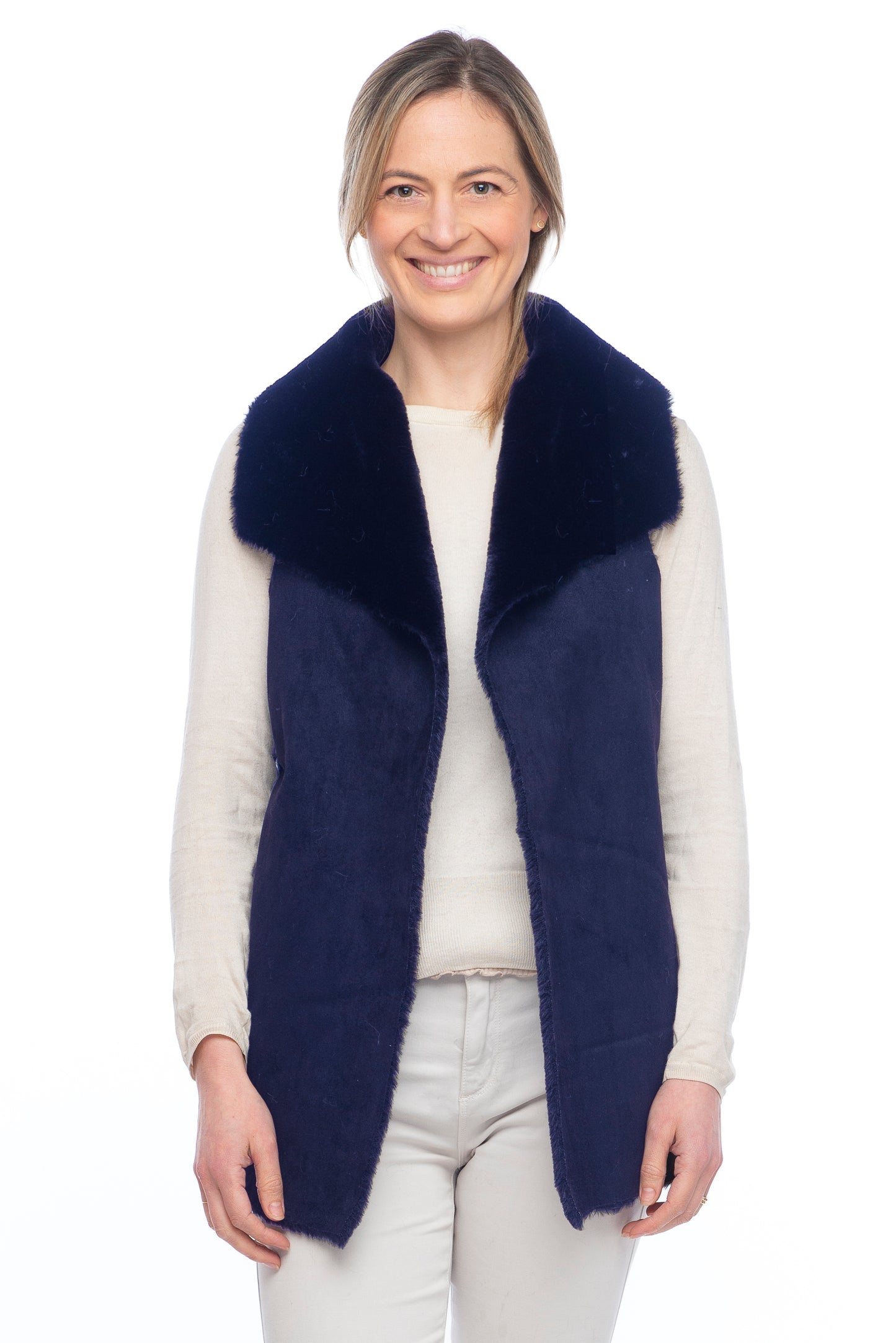 Carabelle FB102 Suedette & Faux Fur Gilet Navy