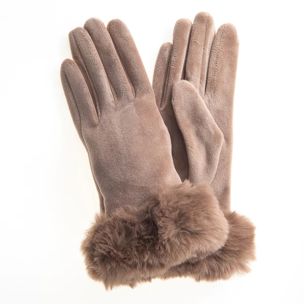 Mattea FB64 Velvet Glove Mocha ith Faux Fur Cuff and Screen Touch